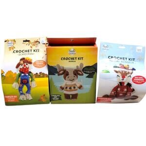 Needle Creations Crochet Kit‎ Lot of 3 Scarecrow Moose Reindeer Crafts Bundle